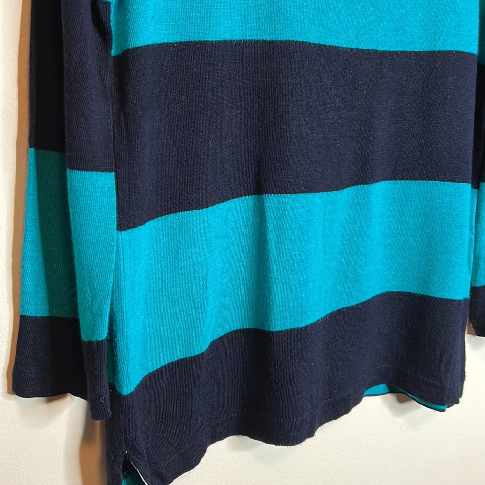 J Crew Luxe Linen Rugby Striped Blue Boatneck Top